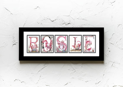 Axolotl Lover Personalized Name Framed Sign, Girls Room or Nursery