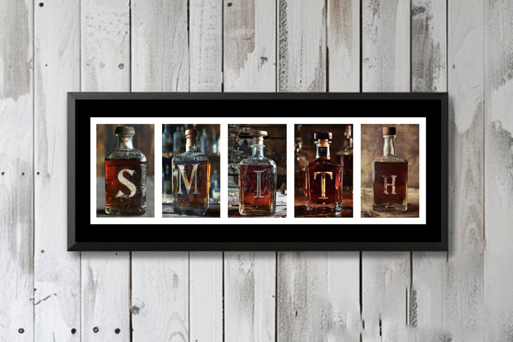 Bourbon Bottles Personalized Name Sign, Gift For Men, Whiskey Bar Man Cave Decor