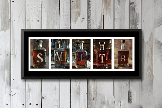 Bourbon Bottles Personalized Name Sign, Gift For Men, Whiskey Bar Man Cave Decor