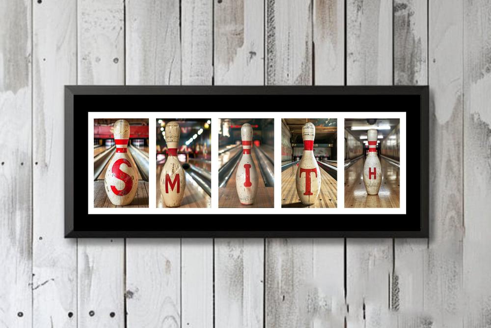 Bowling Pins Personalized Name Art Sign, Gift For Bowler