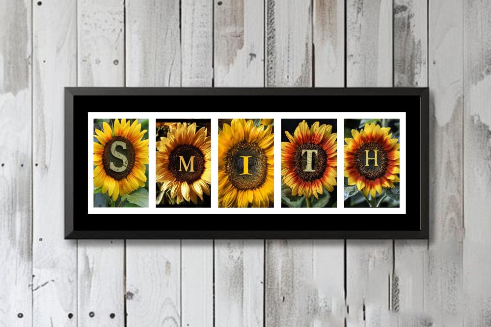 Sunflower Personalized Name Art Sign, Custom Sunflower Decor