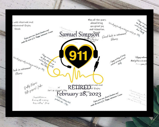 Retired 911 Dispatcher Guest Book Alternative, Thin Gold Line Retirement Party