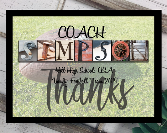 Football Coach Thank You Personalized End of Season Gift