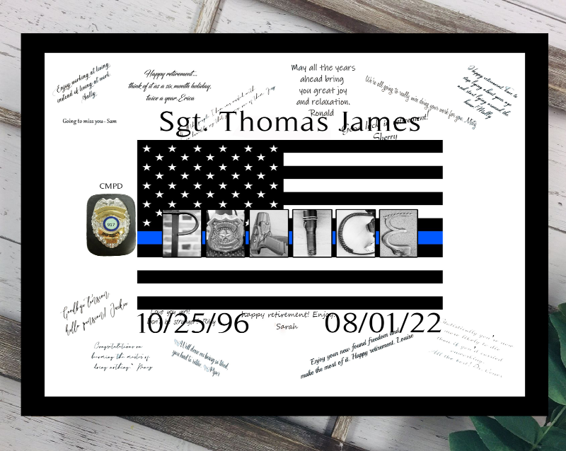 Custom Police Badge Guest Book Alternative, Law Enforcement, Thin Blue Line