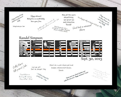 Retired Search and Rescue Thin Orange Line Flag Guest Book Alternative, Retirement Party Guest Sign in