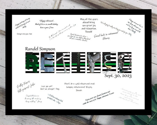 Retired Thin Green Line Guest Book Alternative, Retirement Party Guest Sign in